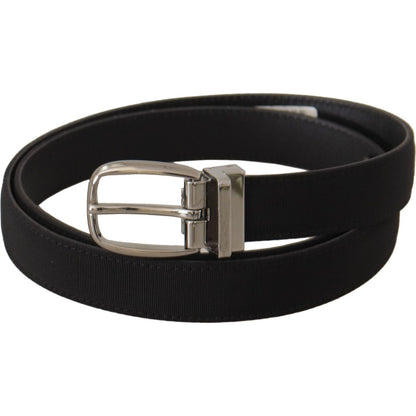 Dolce & Gabbana Black Calf Canvas Silver Tone Logo Metal Belt