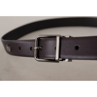 Dolce & Gabbana Dark Purple Leather Box Borchia Metal Buckle Belt