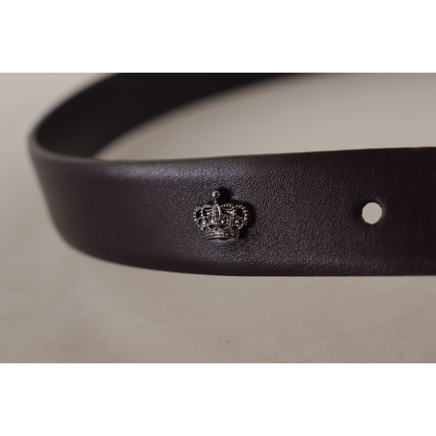 Dolce & Gabbana Dark Purple Leather Box Borchia Metal Buckle Belt