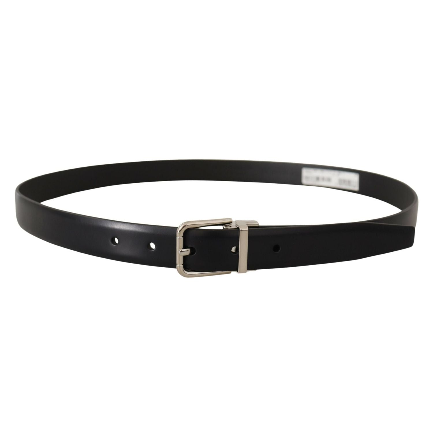 Dolce & Gabbana Black Calf Leather Silver Metal Logo Buckle Belt