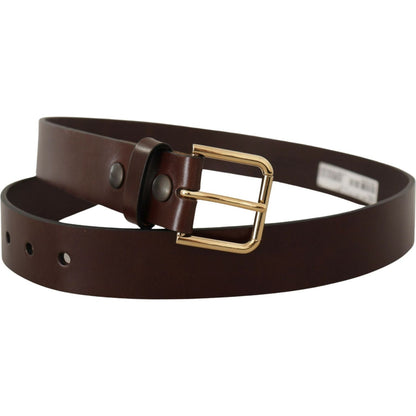 Dolce & Gabbana Brown Polished Leather Gold Tone Metal Buckle Belt