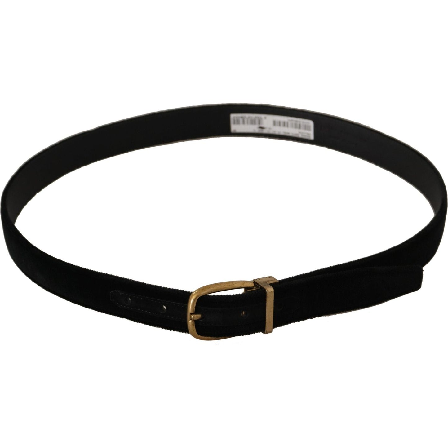 Dolce & Gabbana Black Velvet Leather Gold Tone Metal Buckle Belt