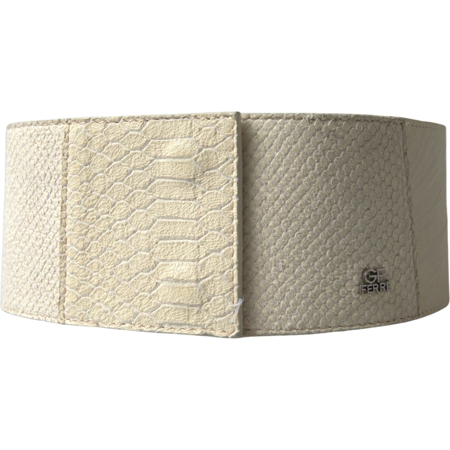 GF Ferre Off White Waxed Cotton Wide Fashion Waistband Belt