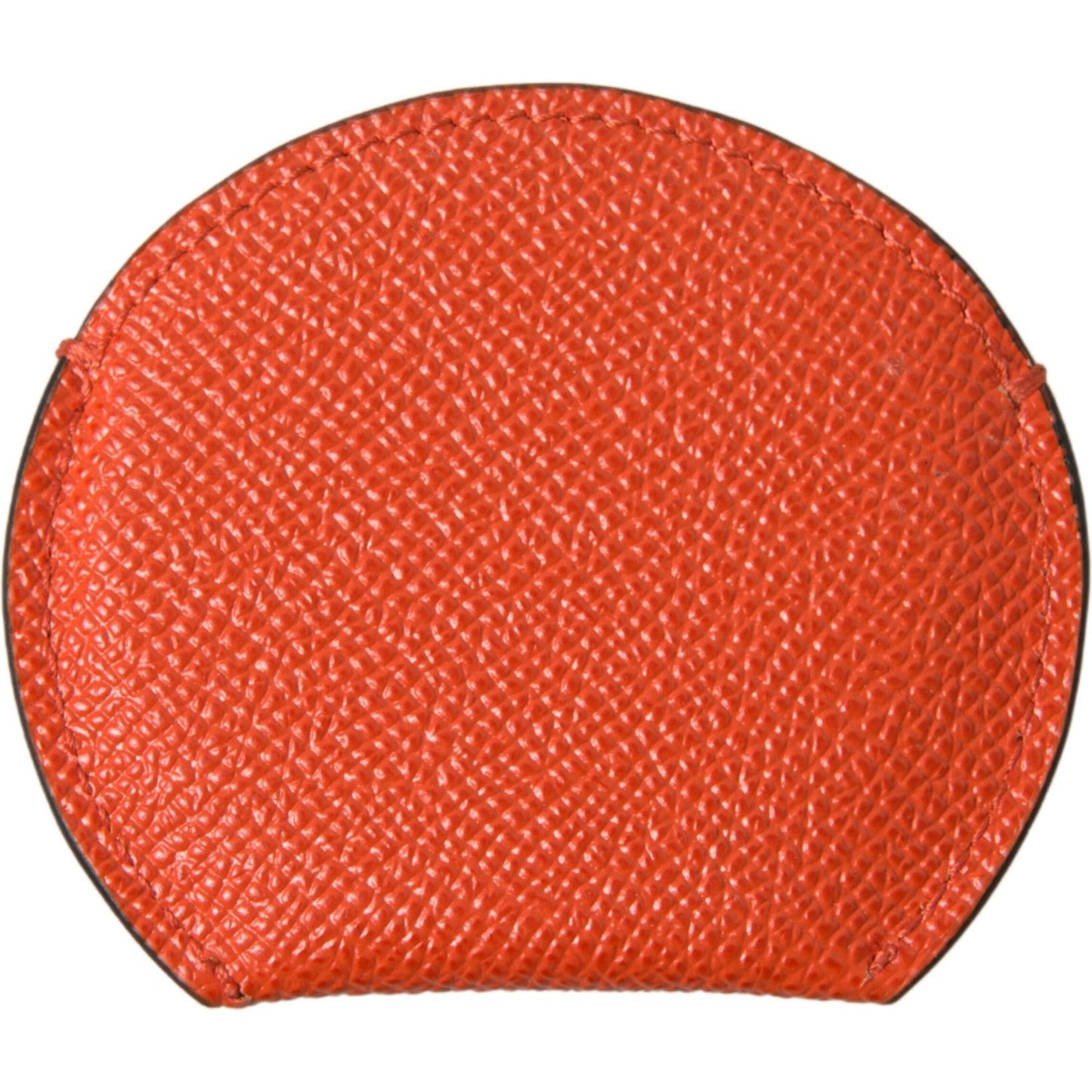 Dolce & Gabbana Orange Calfskin Leather Round Logo Hand Mirror Holder