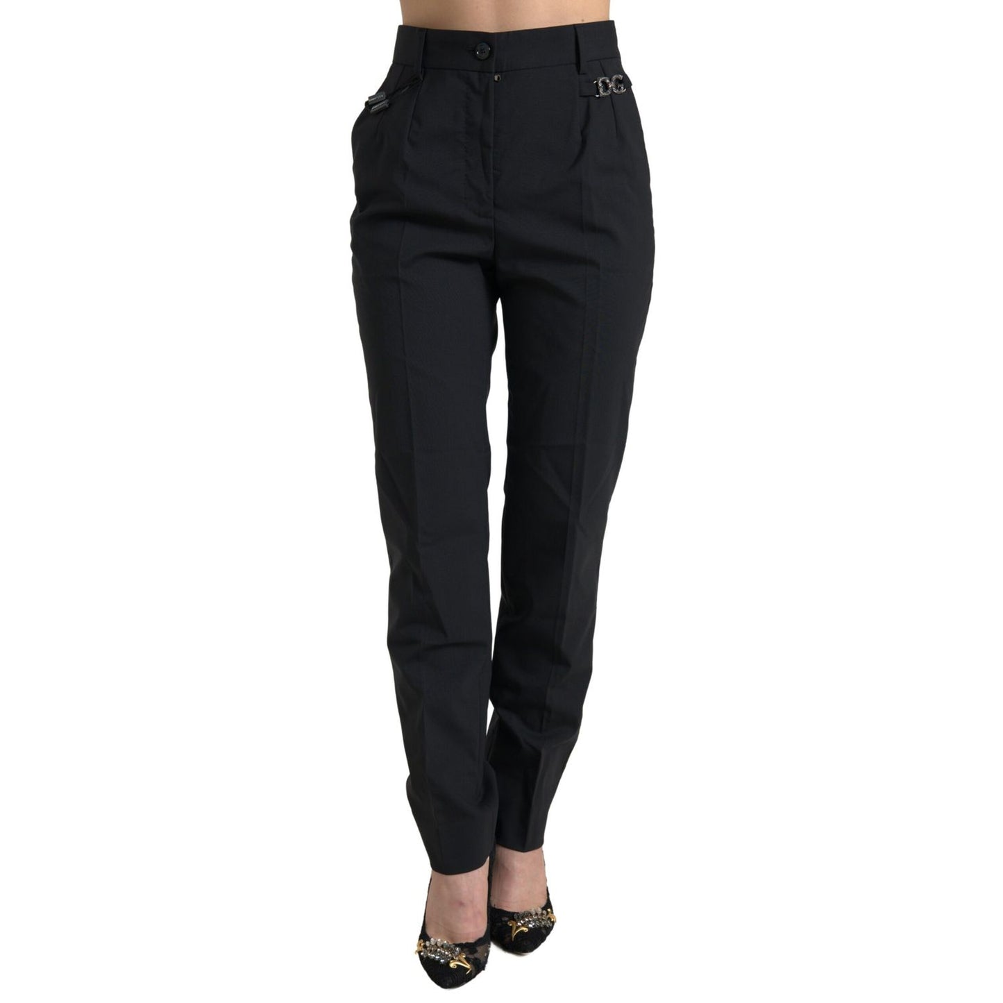 Dolce & Gabbana Black Wool High Waist Tapered Pants