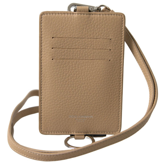 Dolce & Gabbana Beige Leather Lanyard Logo Card Holder Men Wallet