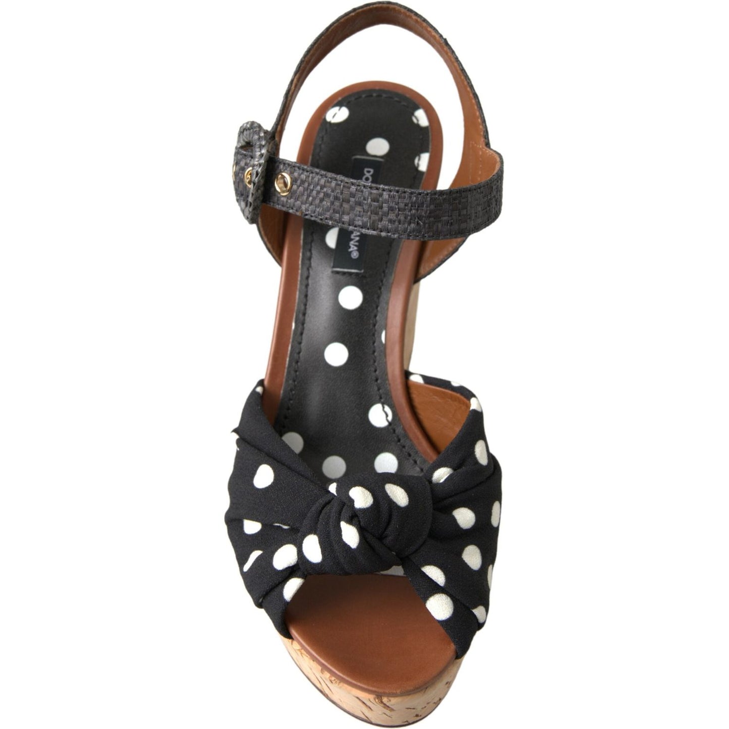 Dolce & Gabbana Black Wedges Polka Dotted Ankle Strap Shoes Sandals