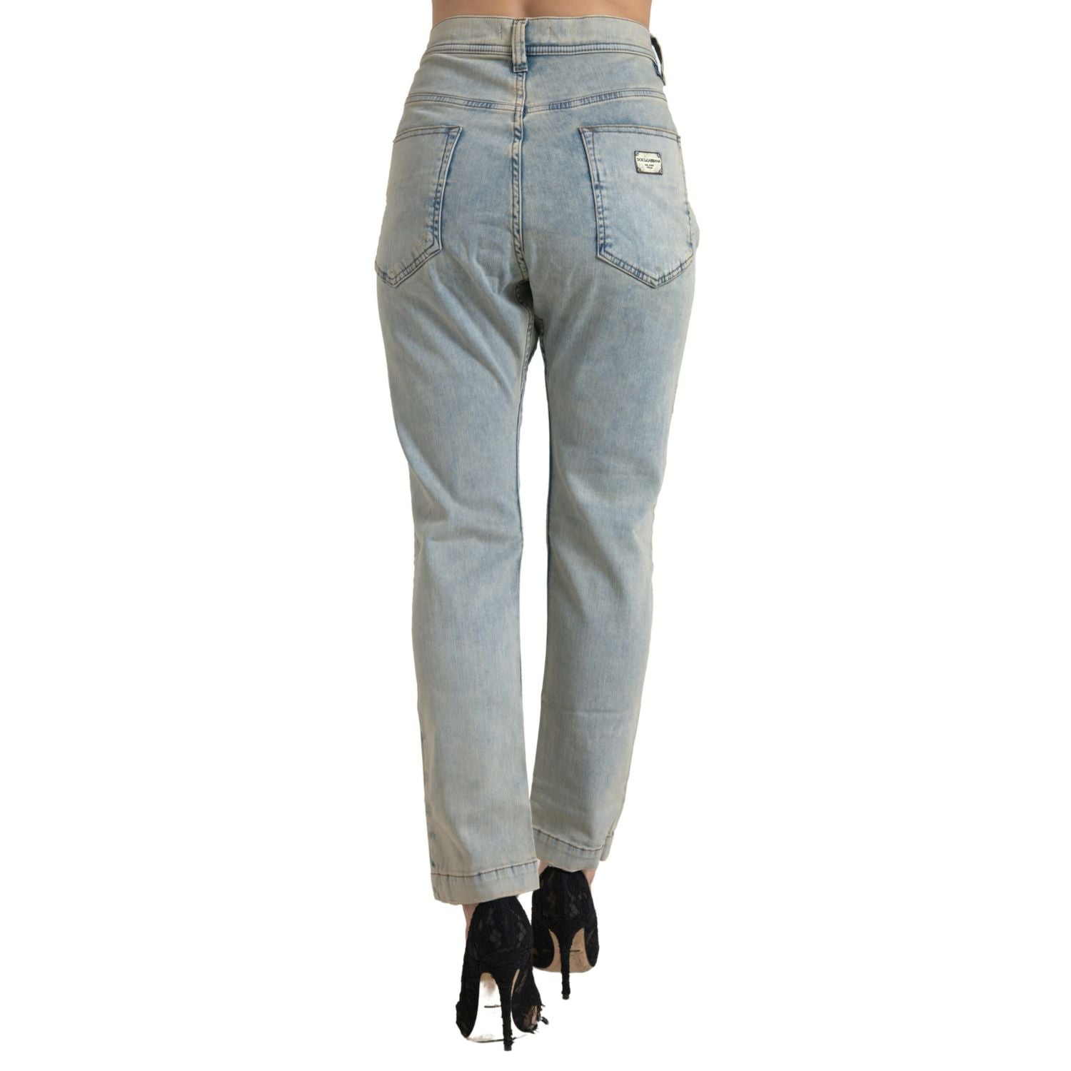 Dolce & Gabbana Blue Washed Cotton Mid Waist Skinny Jeans