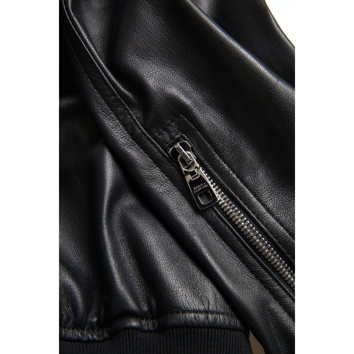Dolce & Gabbana Black Leather Full Zip Bomber Men Jacket