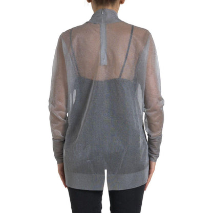 Dolce & Gabbana Gray Mesh Turtleneck Long Sleeve Blouse Top