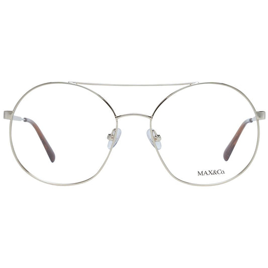 Alt Tag: Max & Co Gold Women Glasses Frame, full-rim metal round style with demo lenses, includes branded case.