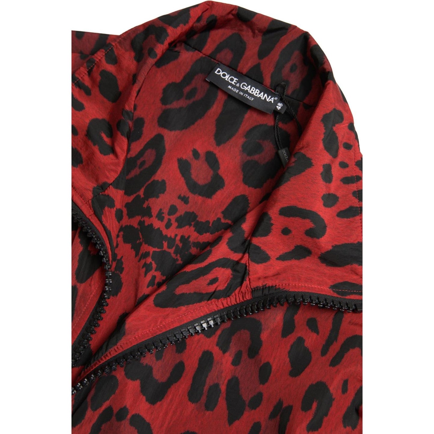 Dolce & Gabbana Red Leopard Nylon Full Zip Sweater