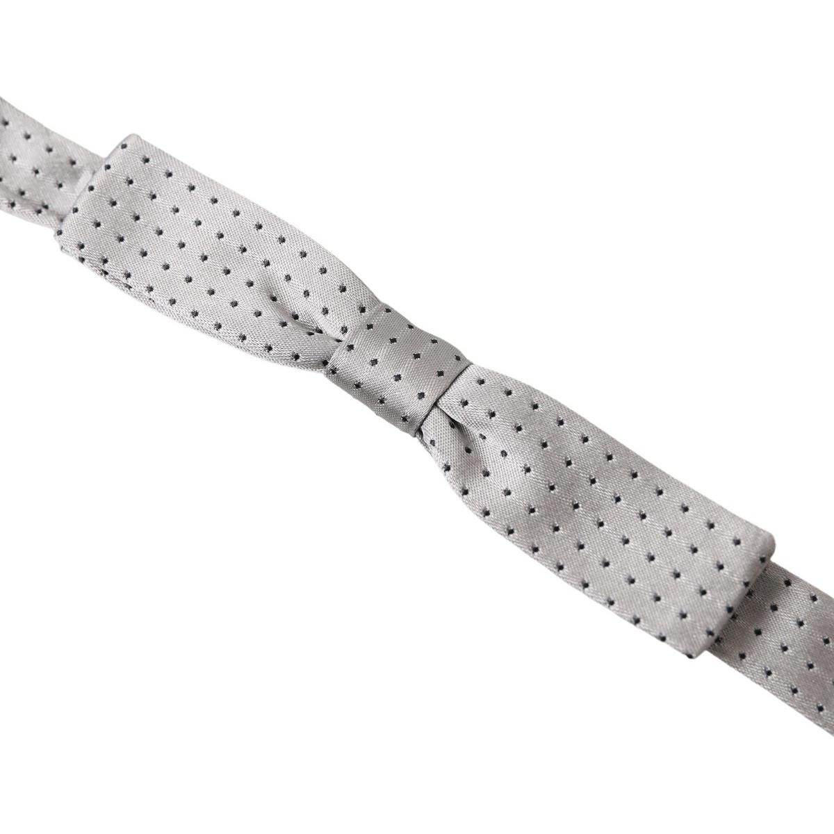 Dolce & Gabbana Gray Dotted Silk Adjustable Men Neck Papillon Bow Tie