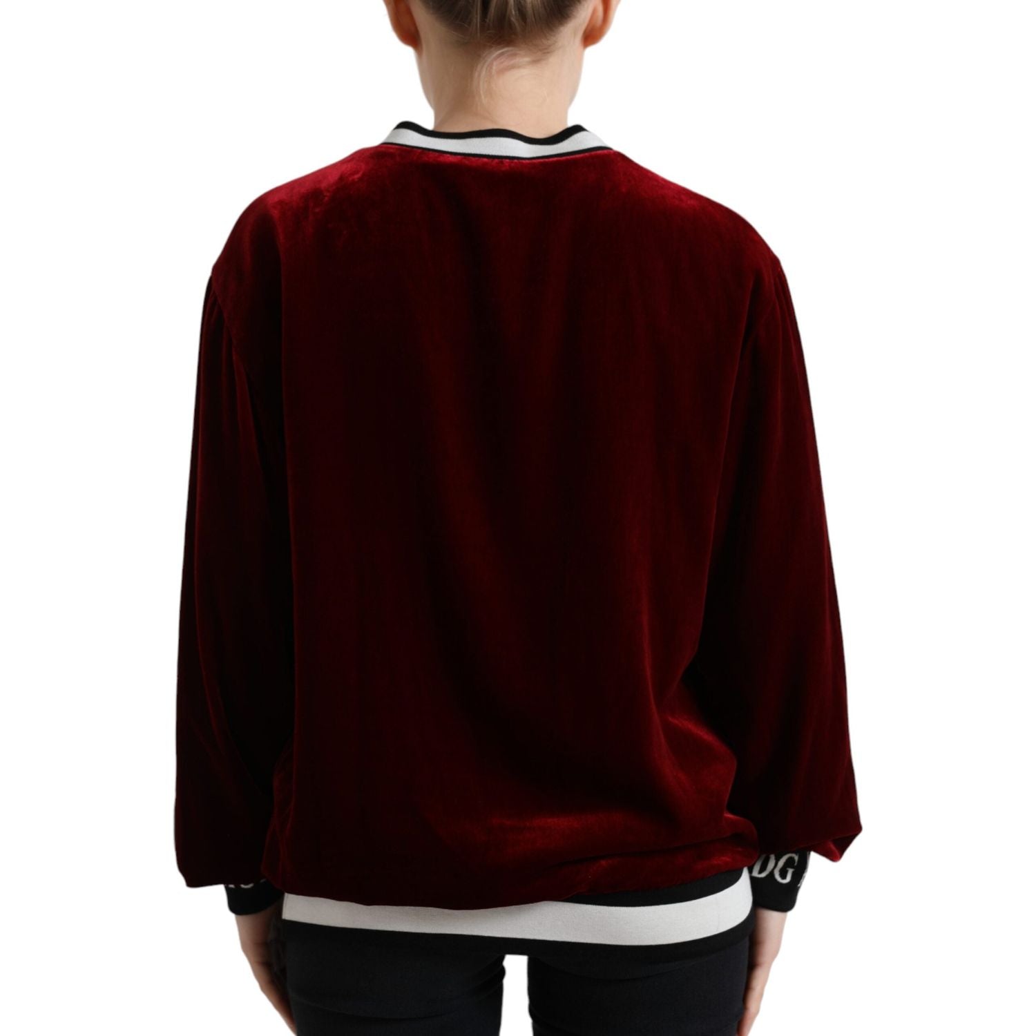 Dolce & Gabbana Bordeaux Velvet Crew Neck Pullover Sweater