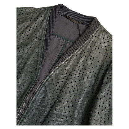 Dolce & Gabbana Green Perforated Leather Bomber Jacket