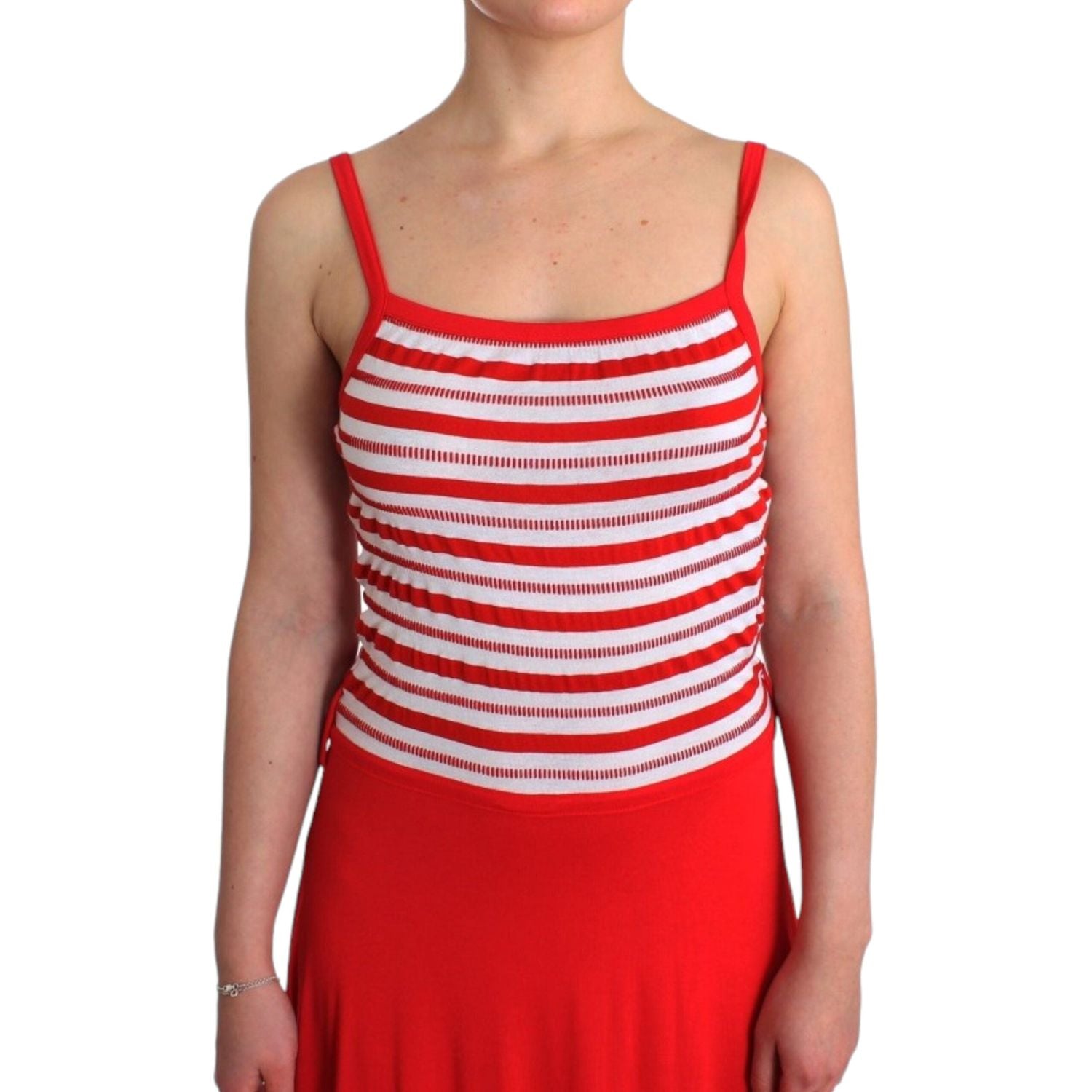 Roccobarocco Red striped jersey A-line dress