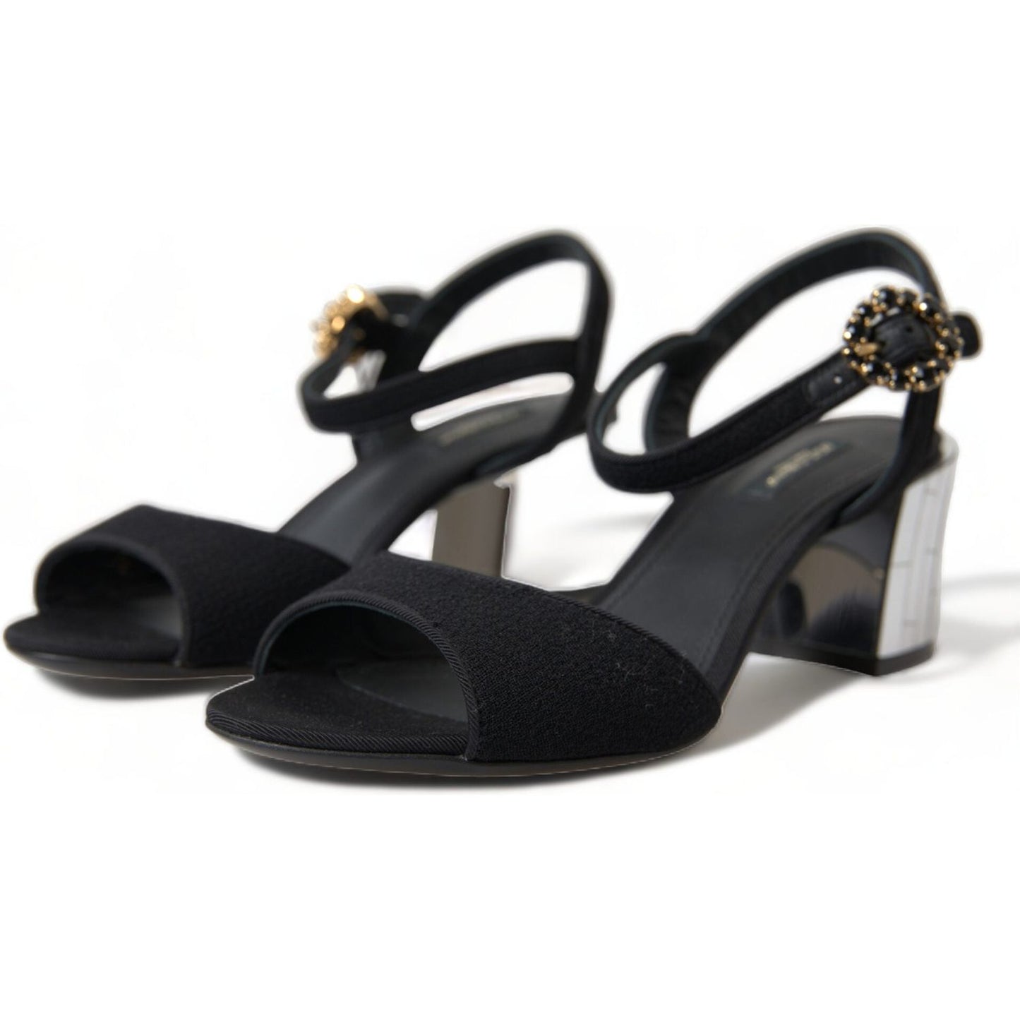 Dolce & Gabbana Black Crystals Ankle Strap Sandals Shoes