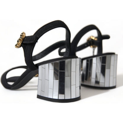 Dolce & Gabbana Black Crystals Ankle Strap Sandals Shoes