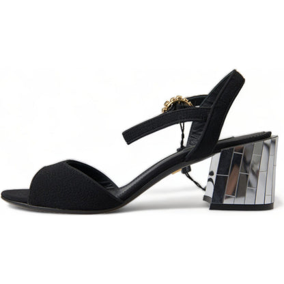 Dolce & Gabbana Black Crystals Ankle Strap Sandals Shoes