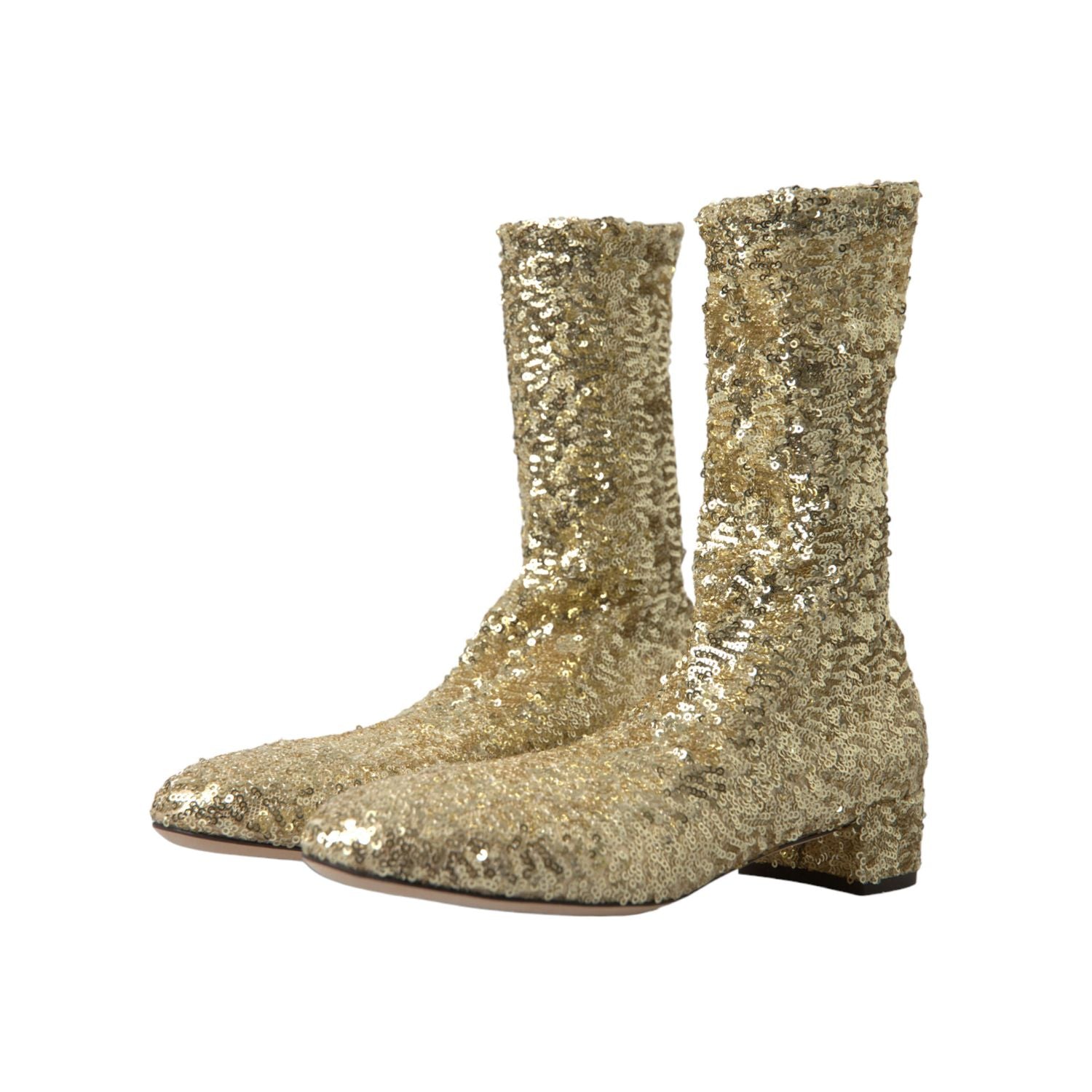 Dolce & Gabbana Gold Sequined Short Boots Stretch Shoes