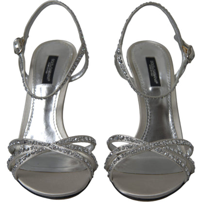 Dolce & Gabbana Silver Crystal Ankle Strap Sandals Shoes