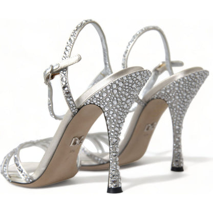Dolce & Gabbana Silver Crystal Ankle Strap Sandals Shoes