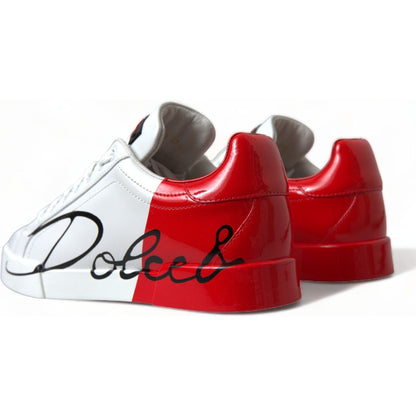 Dolce & Gabbana White Red Lace Up Womens Low Top Sneakers Shoes