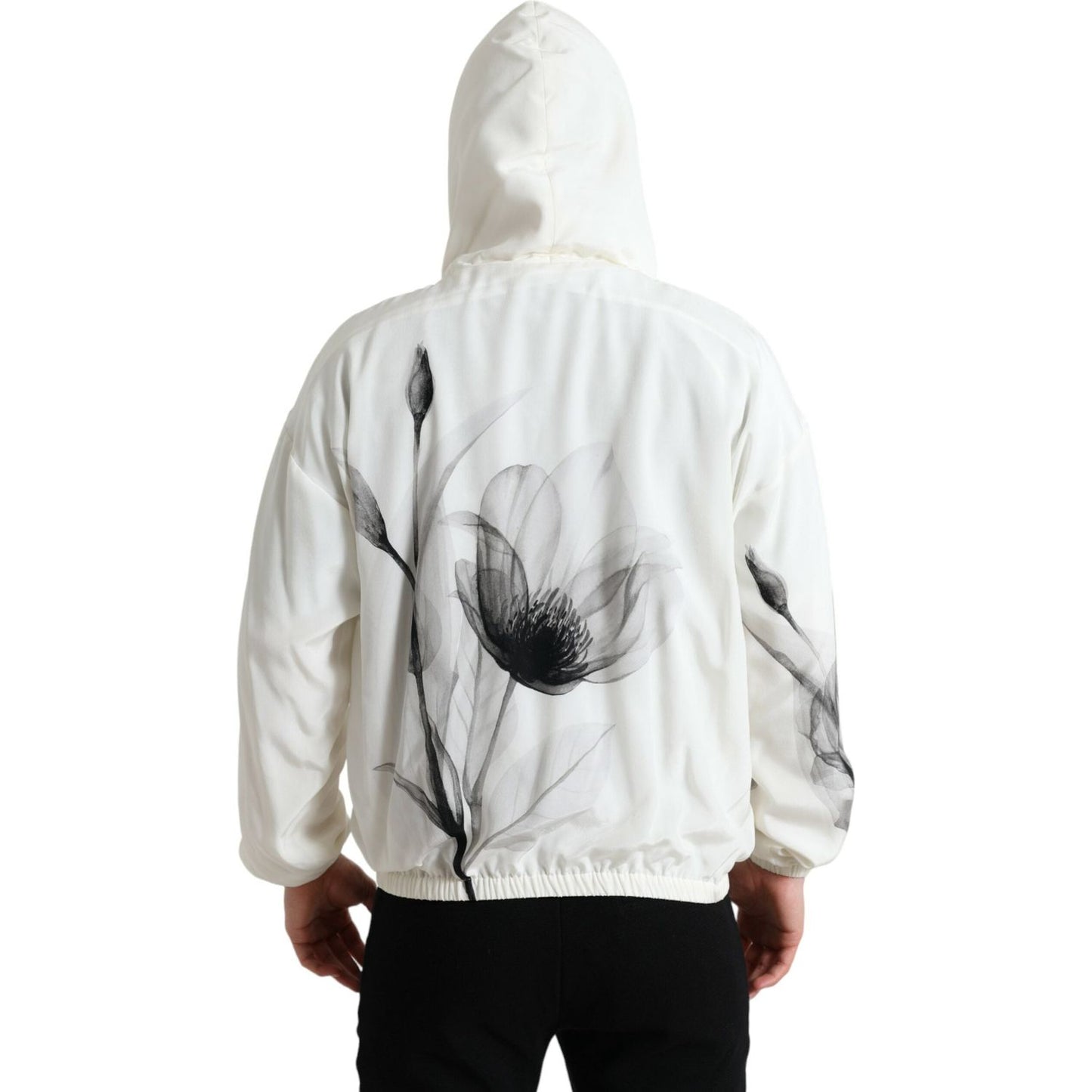 Dolce & Gabbana White Floral Print Hooded Pullover Sweater