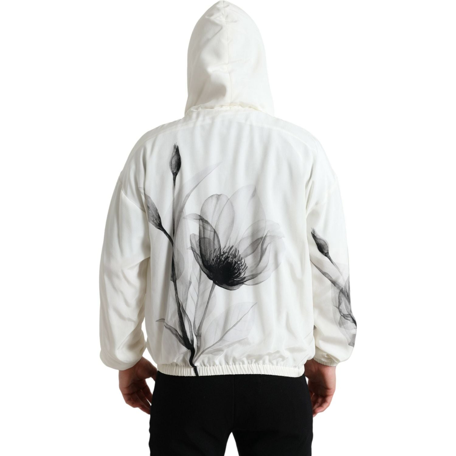 Dolce & Gabbana White Floral Print Hooded Pullover Sweater