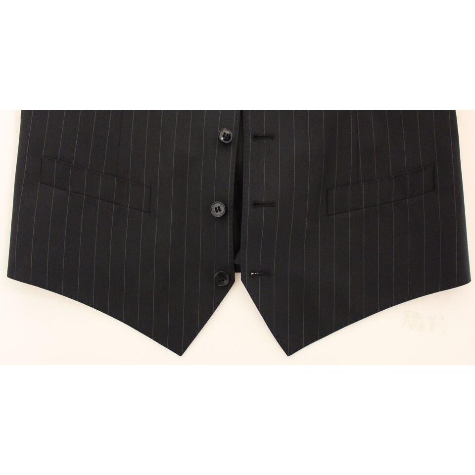 Dolce & Gabbana Black Striped Wool Silk Dress Vest Gilet