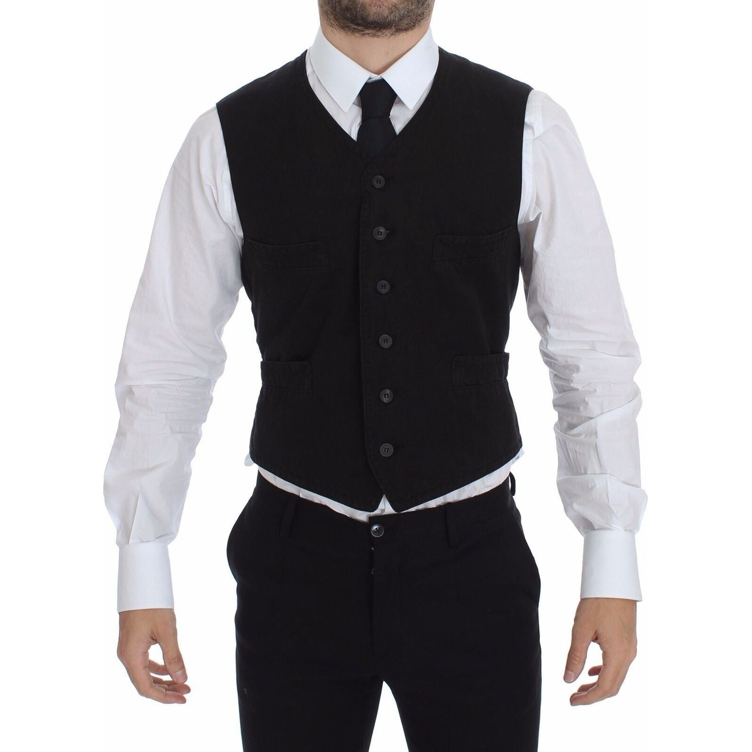 Dolce & Gabbana Black Flax Cotton Dress Vest Blazer