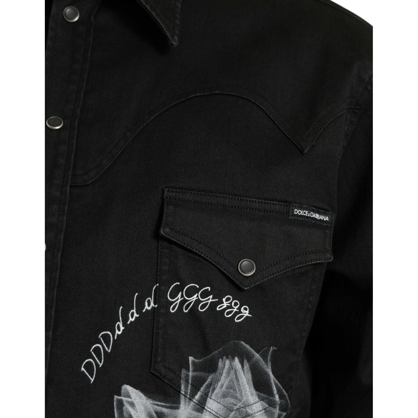 Dolce & Gabbana Black Floral Cotton Collared Dress Shirt