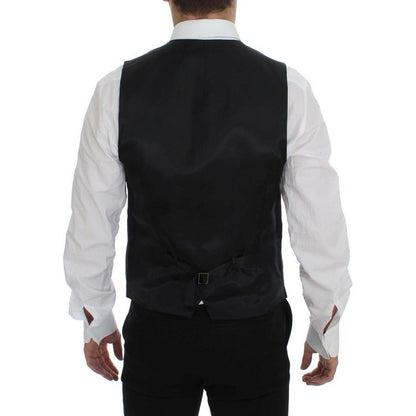 Dolce & Gabbana Gray Striped Wool Logo Vest Gilet Weste