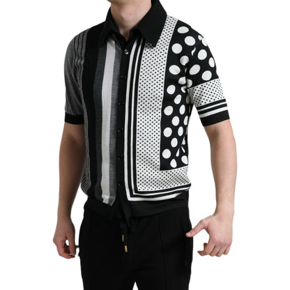 Dolce & Gabbana Black White Jumper Cardigan Polo Sweater