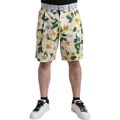 Dolce & Gabbana Multicolor Floral Print Denim Bermuda Shorts