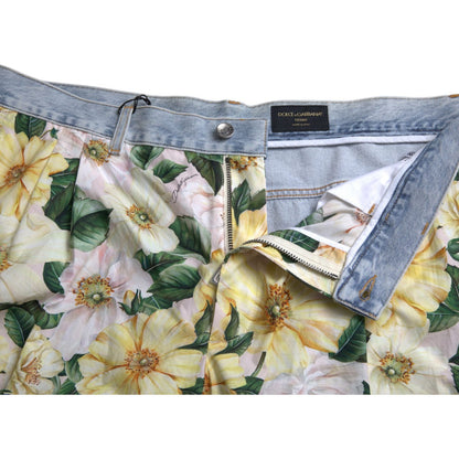 Dolce & Gabbana Multicolor Floral Print Denim Bermuda Shorts