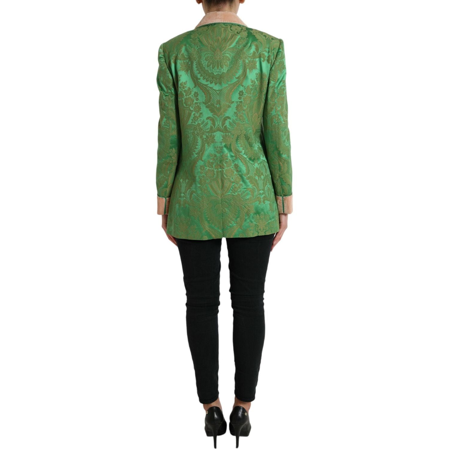 Dolce & Gabbana Green Floral Double Breasted Coat Jacket