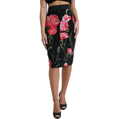 Dolce & Gabbana Black Carnation Pencil Cut Knee Length Skirt