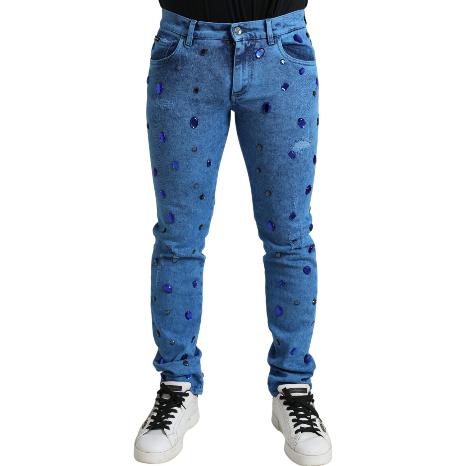 Dolce & Gabbana Blue Crystal Embellished Skinny Denim Jeans