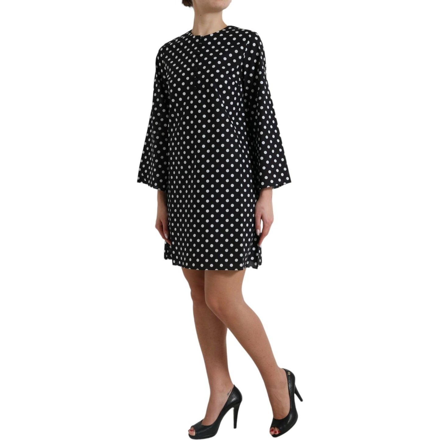 Dolce & Gabbana Black White Polka Dot Nylon Shift Mini Dress