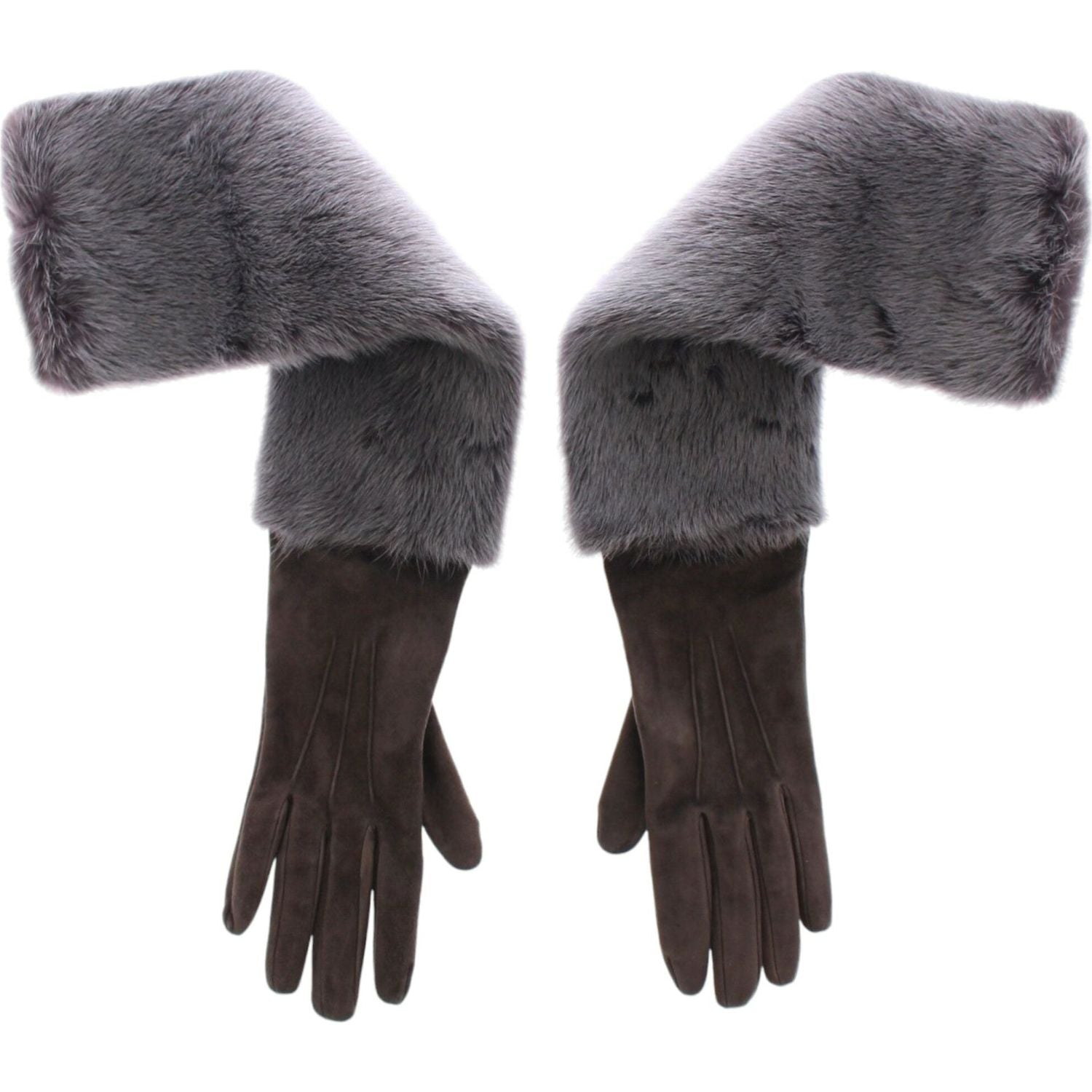 Dolce & Gabbana Gray Mink Fur Lambskin Suede Leather Gloves