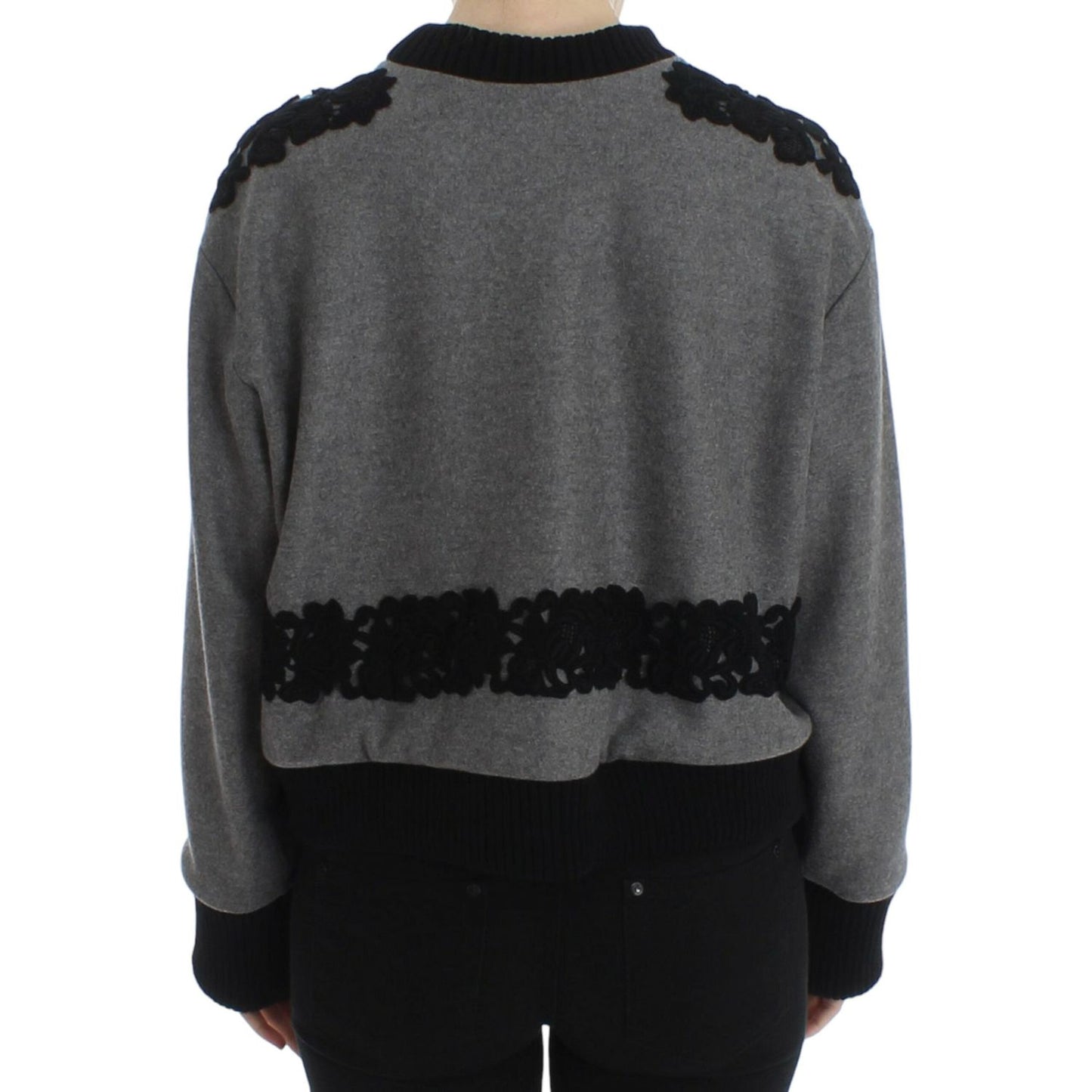 Dolce & Gabbana Gray Black Lace Wool Cashmere Sweater