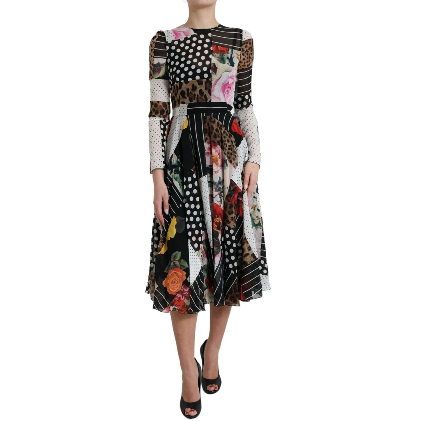 Dolce & Gabbana Multicolor Patchwork Floral Leopard Dress