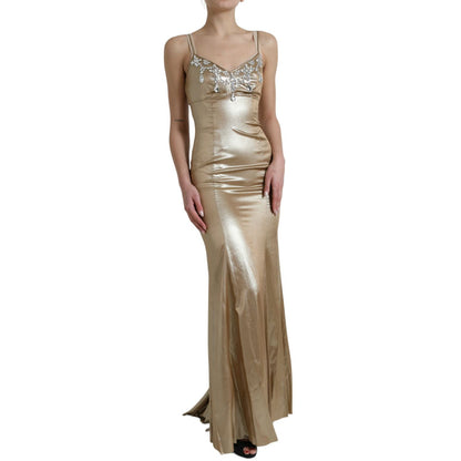 Dolce & Gabbana Metallic Gold Crystal Embellished Gown Dress