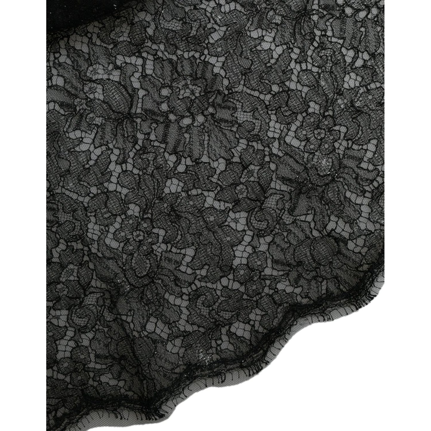 Dolce & Gabbana Black Floral Lace Sheer A-line Midi Dress