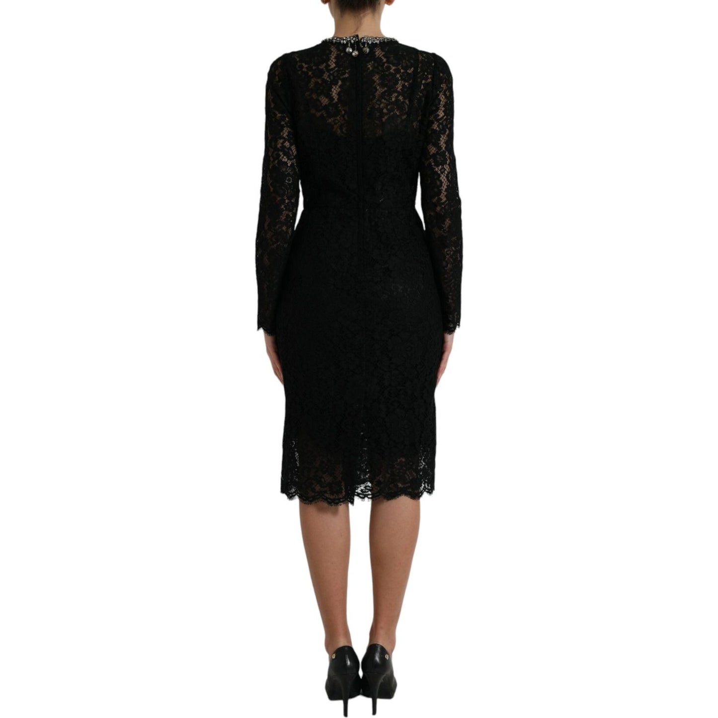 Dolce & Gabbana Black Lace Crystal Embellished Sheath Dress