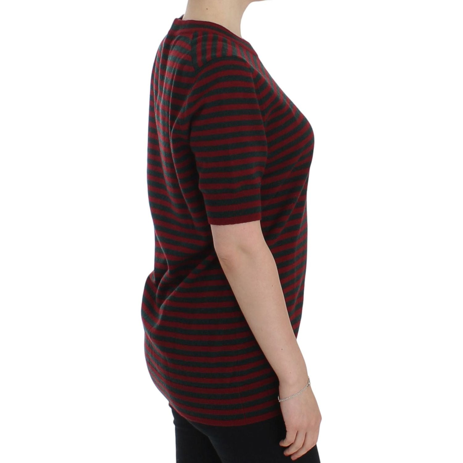 Dolce & Gabbana Red Gray Cashmere Short Sleeve Sweater