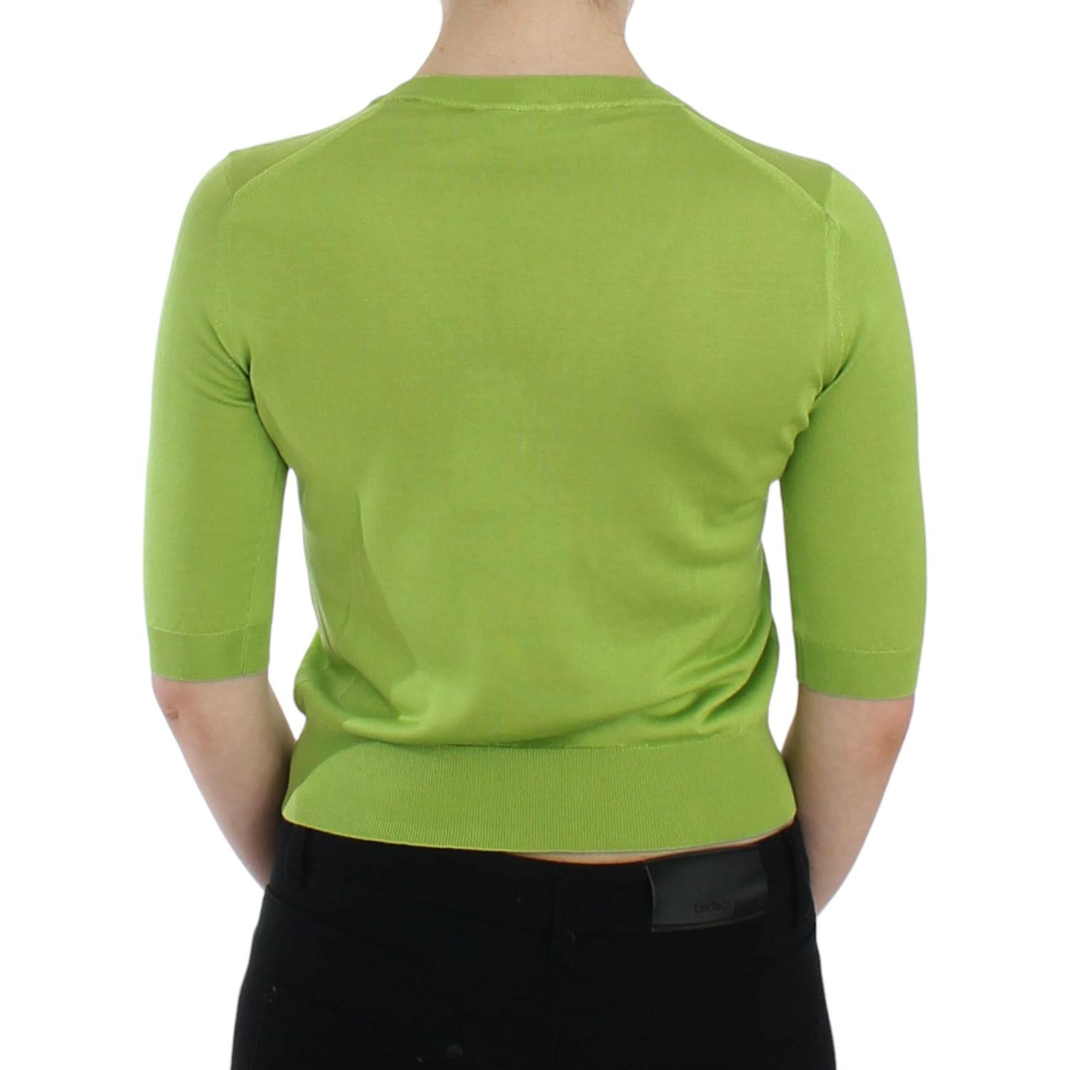 Dolce & Gabbana Green Wool V-neck Pullover Sweater Top