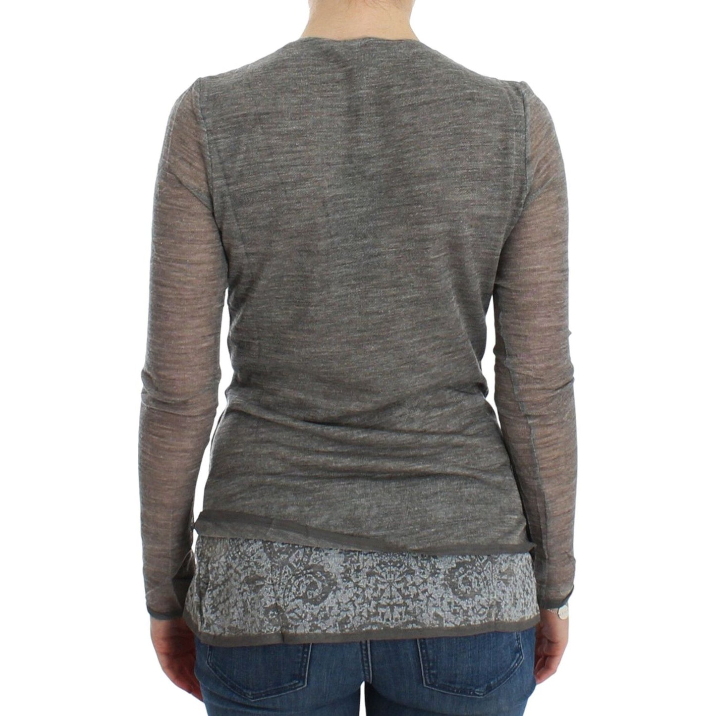 Ermanno Scervino Gray Wool Blend Stretch Long Sleeve Sweater