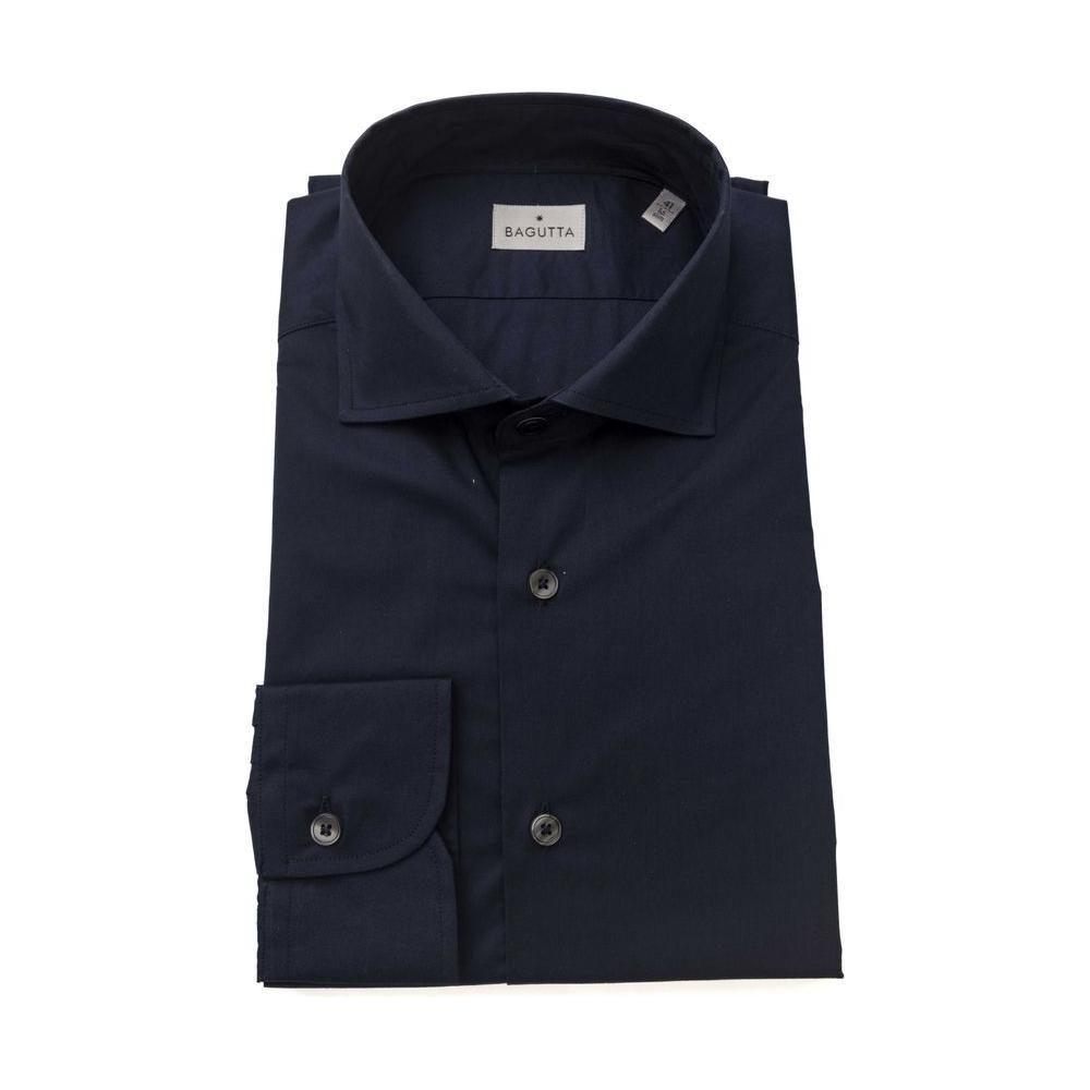 Bagutta Blue Cotton Men Shirt Slim Fit with French Collar